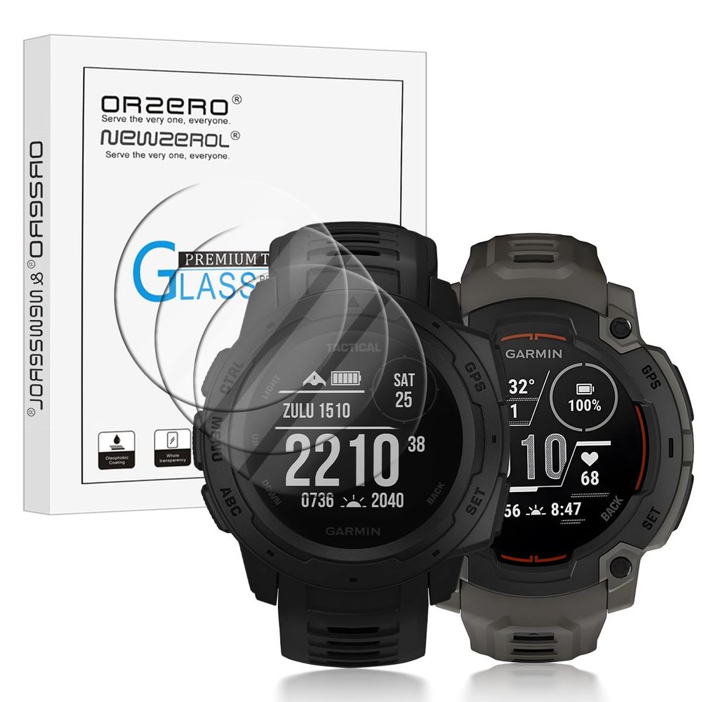 Orzero (3 Pack) Tempered Glass Screen Protector Compatible for Garmin Instinct E 45mm/Garmin Instinct/Instinct Solar Smartwatch Anti-Scratch Bubble-Free (Not for instinct 2/Instinct 2X Solar)