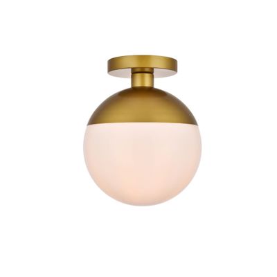 Living District Indoor Modern Home Decor Bright Eclipse 1 Light Brass Flush Mount with Frosted White Glass