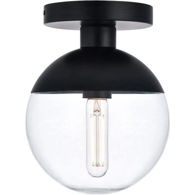 Living District Eclipse 1-Light Metal & Glass Flush Mount in Clear/Black