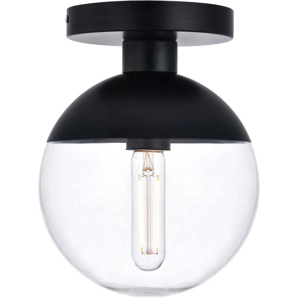 Living District Eclipse 1-Light Metal & Glass Flush Mount in Clear/Black