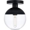 Living District Eclipse 1-Light Metal & Glass Flush Mount in Clear/Black view 1
