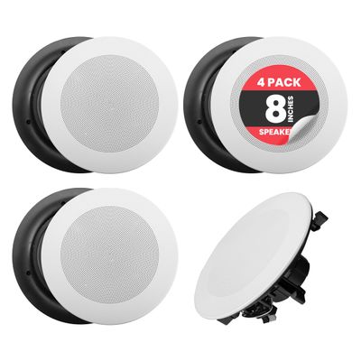 Pyle 8 4 Bluetooth Flush Mount - In-wall In-ceiling 2-Way Speaker System Quick Connections Changeable Round/Square Grill Polypropylene Cone & Tweeter Stereo Sound 4 Ch Amplifier 250 Watt - PDICBT286