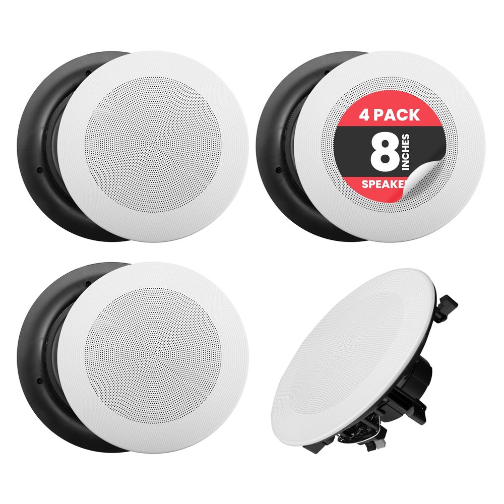 Pyle 8 4 Bluetooth Flush Mount - In-wall In-ceiling 2-Way Speaker System Quick Connections Changeable Round/Square Grill Polypropylene Cone & Tweeter Stereo Sound 4 Ch Amplifier 250 Watt - PDICBT286