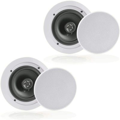 Pyle 6.5 Pair Bluetooth Flush Mount In-wall In-ceiling 2-Way Speaker System Quick Connections Changeable Round/Square Grill Polypropylene Cone & Polymer Tweeter Stereo Sound 150 Watt (PDICBT652RD)