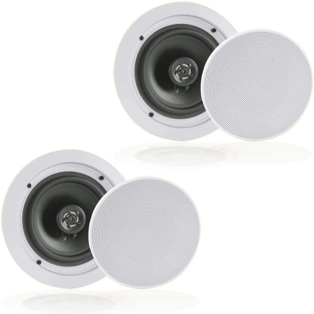 Pyle 6.5 Pair Bluetooth Flush Mount In-wall In-ceiling 2-Way Speaker System Quick Connections Changeable Round/Square Grill Polypropylene Cone & Polymer Tweeter Stereo Sound 150 Watt (PDICBT652RD)