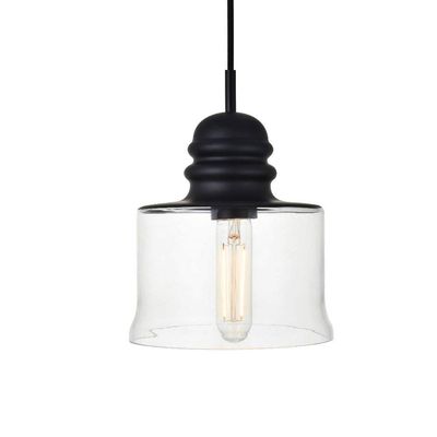 Elegant Lighting Living District Kenna 1-Light Metal Pendant in Black and Clear