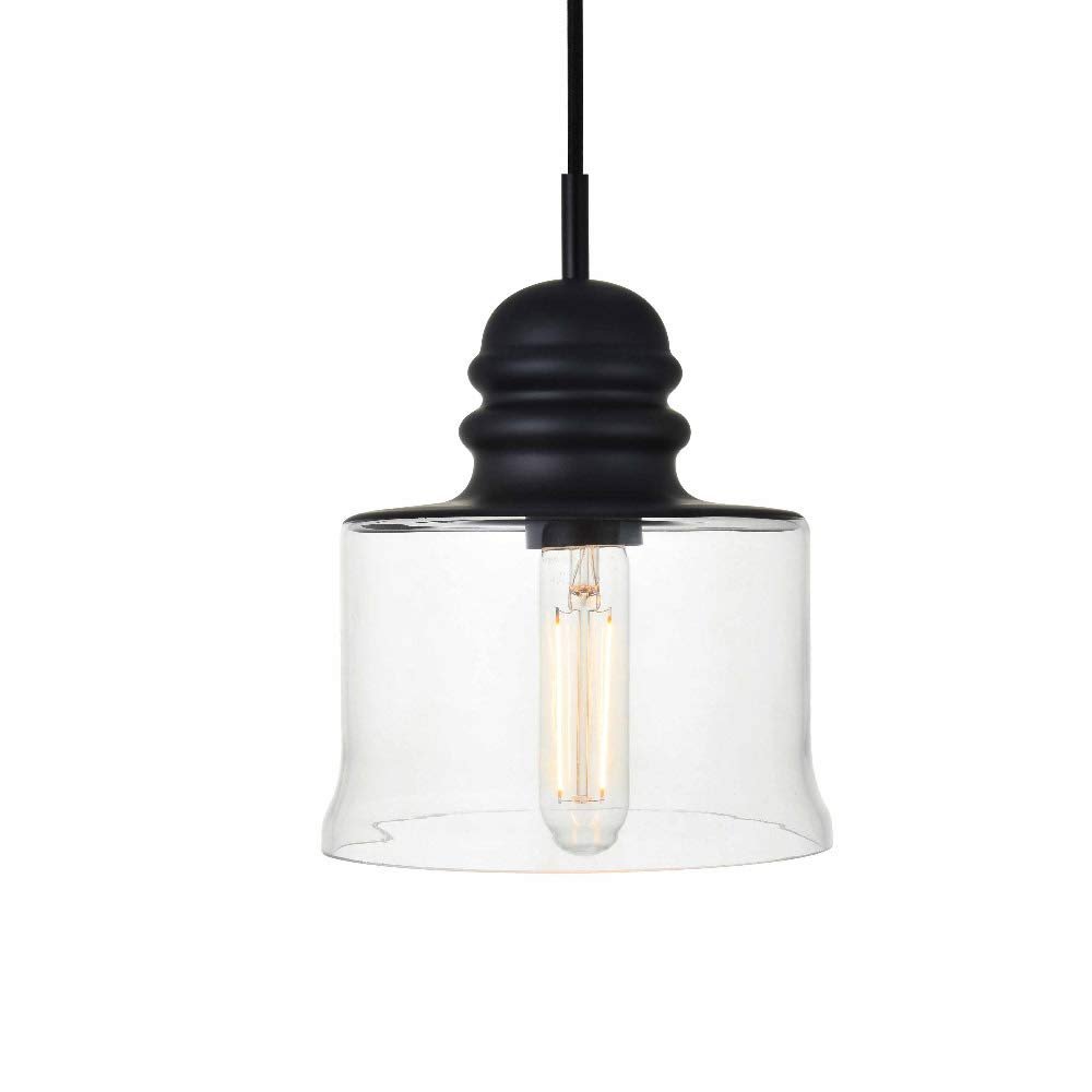 Elegant Lighting Living District Kenna 1-Light Metal Pendant in Black and Clear