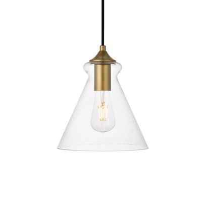 Elegant Lighting Living District Destry 1-Light Metal Pendant in Brass/Clear Finish