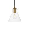 Elegant Lighting Living District Destry 1-Light Metal Pendant in Brass/Clear Finish view 1