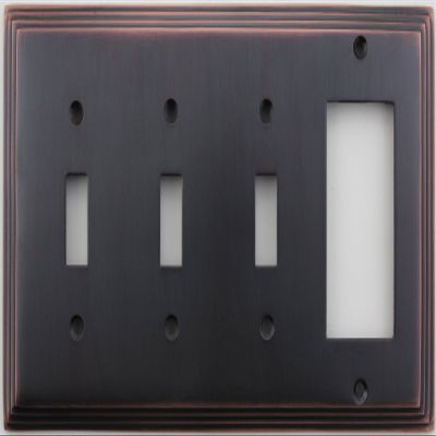 Classic Accents Deco Antique Copper 4 Gang Wall Plate - 3 Toggle Light Switch Openings 1 GFI/Rocker Opening