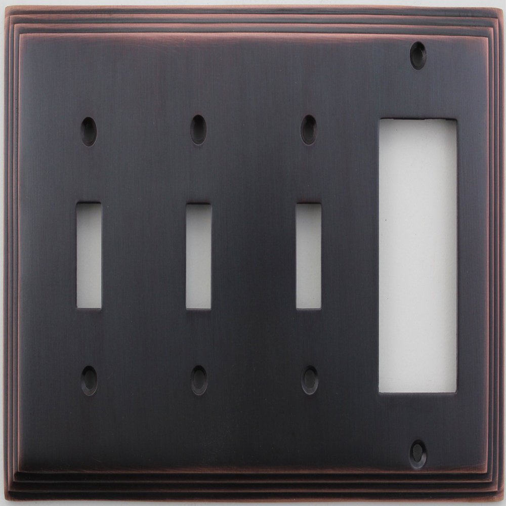 Classic Accents Deco Antique Copper 4 Gang Wall Plate - 3 Toggle Light Switch Openings 1 GFI/Rocker Opening