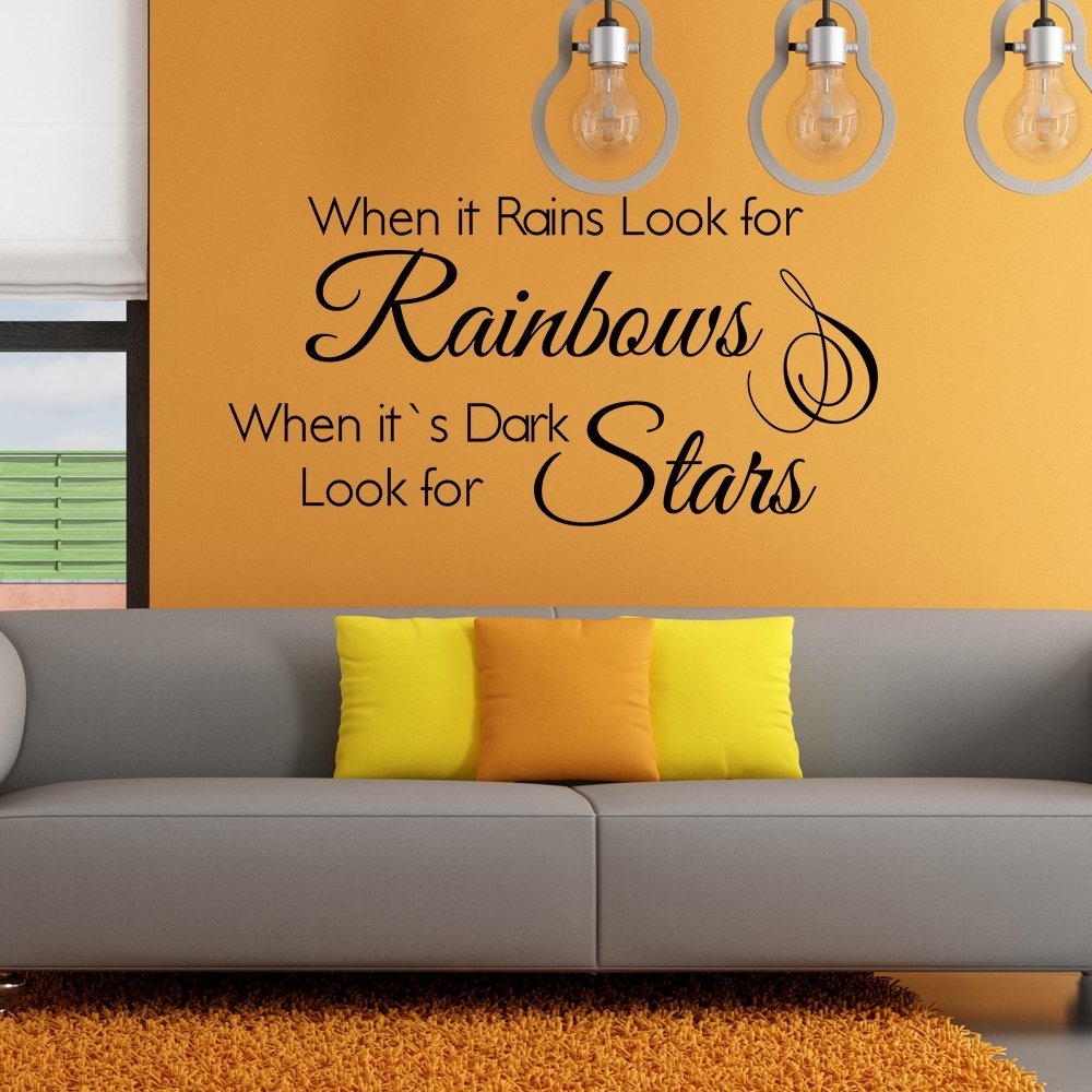 Vinly Motivational Decal Quote When It's Dark Look For Stars Wall Saying Lettering Mural Graphic Art Decoration Black