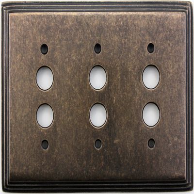 Classic Accents Deco Aged Antique Brass 3 Gang Push Button Light Switch Wall Plate