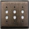 Classic Accents Deco Aged Antique Brass 3 Gang Push Button Light Switch Wall Plate view 1