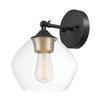 Globe Electric 51367 1-Light Wall Sconce, Matte Black, Gold Accent Socket, Clear Glass Shade, Wall-Lamp Dimmable, Lights for Bedroom, Kitchen Sconces Lighting, Home Decor, Bulb Not Included view 1