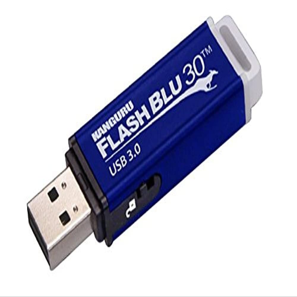 Kanguru FlashBlu30  64GB USB Flash Drive  Physical Write Protection Switch - Super Fast USB 3.0
