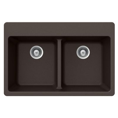 Houzer 33" Granite Composite Topmount 50/50 Double Bowl Kitchen Sink
