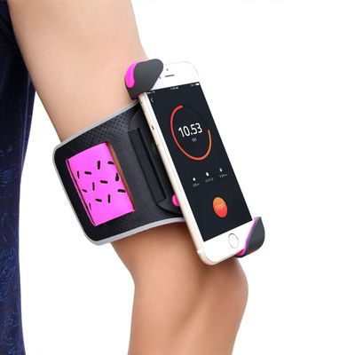 HANZIUP Running Armband for iPhone Xs Max XR X 8 7 6S Plus Samsung Galaxy S9 S8 &More,Adjustable One-Hand Quick Lock Phone (w/CASE ON) Holder+Card Slot for Hiking Cycling Climbing Marathon (Rose)