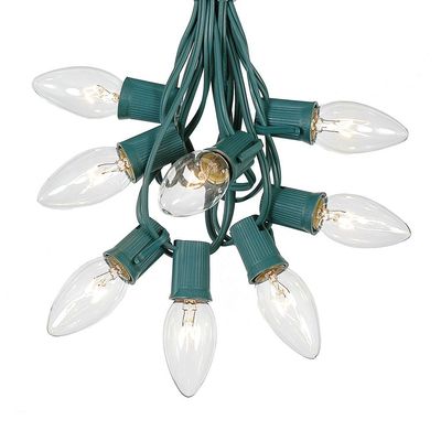 Novelty Lights C9 Clear 100 Foot Christmas String Light Set, Green Wire