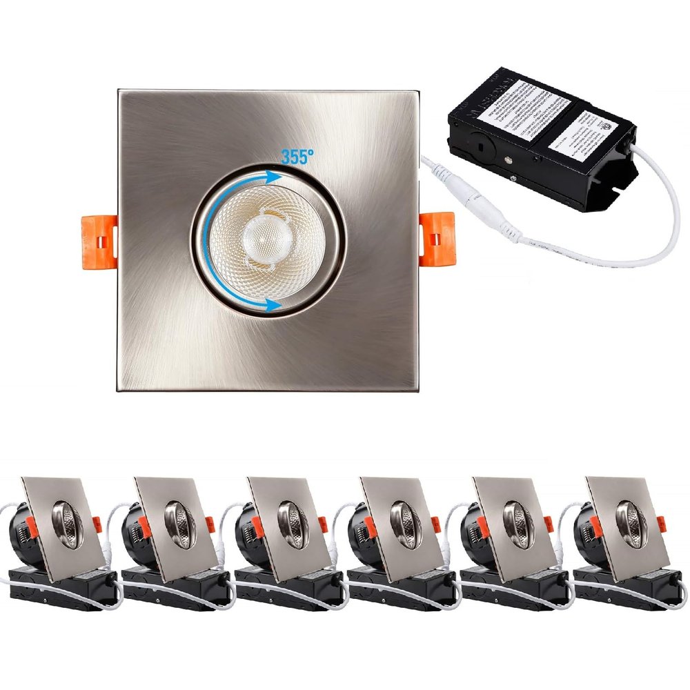 TORCHSTAR 6-Pack 3 Inch LED Gimbal Recessed Light 5000K Square
