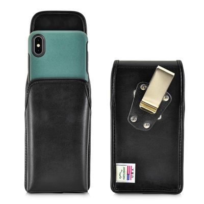 Turtleback Belt Case Designed for iPhone 11 Pro Max (2019) / XS Max (2018) with OB Symmetry, Vertical Holster Black Leather Pouch with Heavy Duty Rotating Belt Clip,