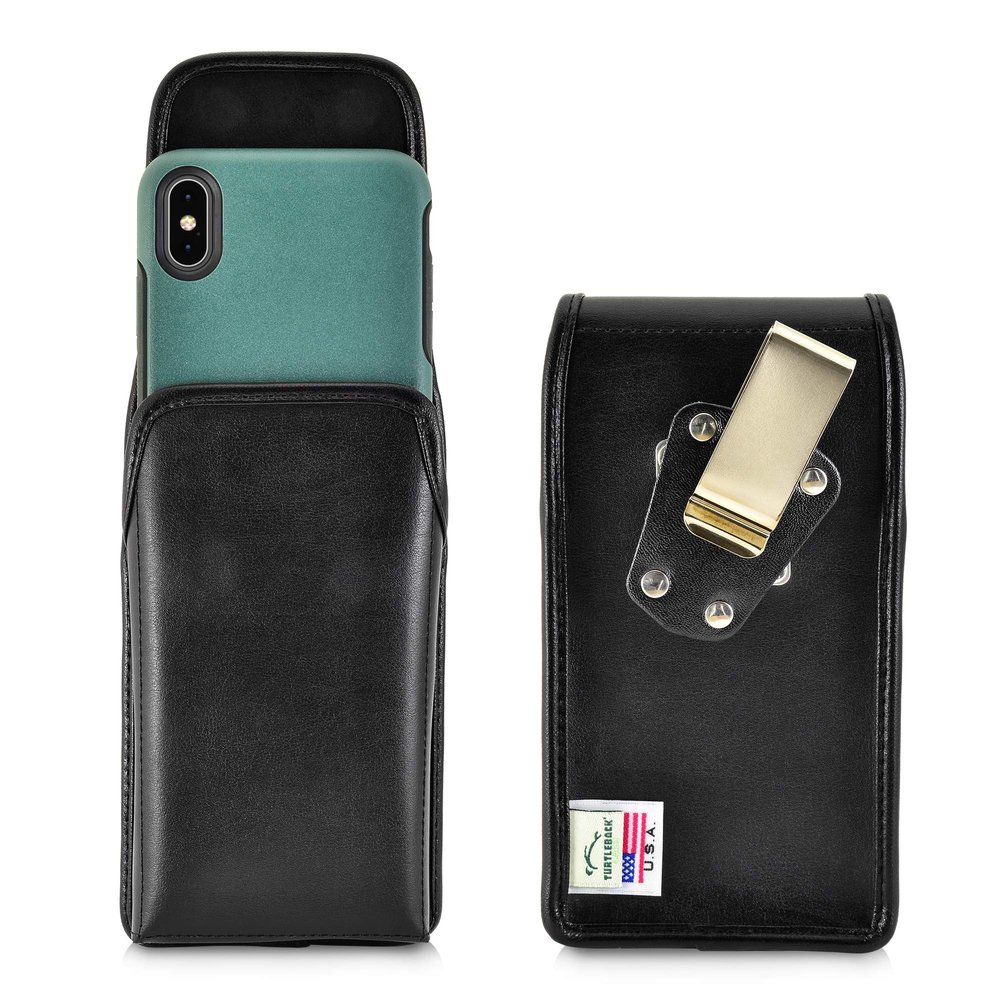 Turtleback Belt Case Designed for iPhone 11 Pro Max (2019) / XS Max (2018) with OB Symmetry, Vertical Holster Black Leather Pouch with Heavy Duty Rotating Belt Clip,