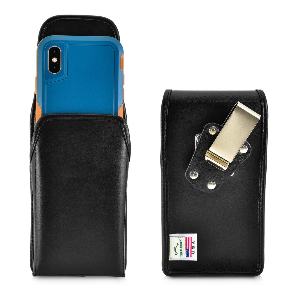 Turtleback Belt Case Designed for iPhone Xs (2018) Fits with OB Pursuit, Vertical Holster Black Leather Pouch with Heavy Duty Rotating Belt Clip,
