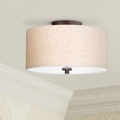 Sylvan 14" Wide Modern Oatmeal Fabric Drum 3-Light Ceiling Fixture