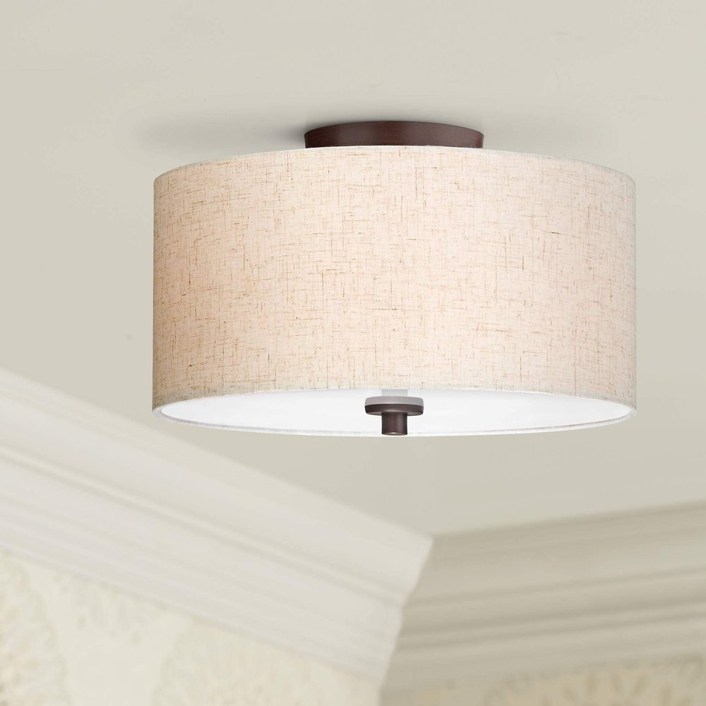 Sylvan 14" Wide Modern Oatmeal Fabric Drum 3-Light Ceiling Fixture