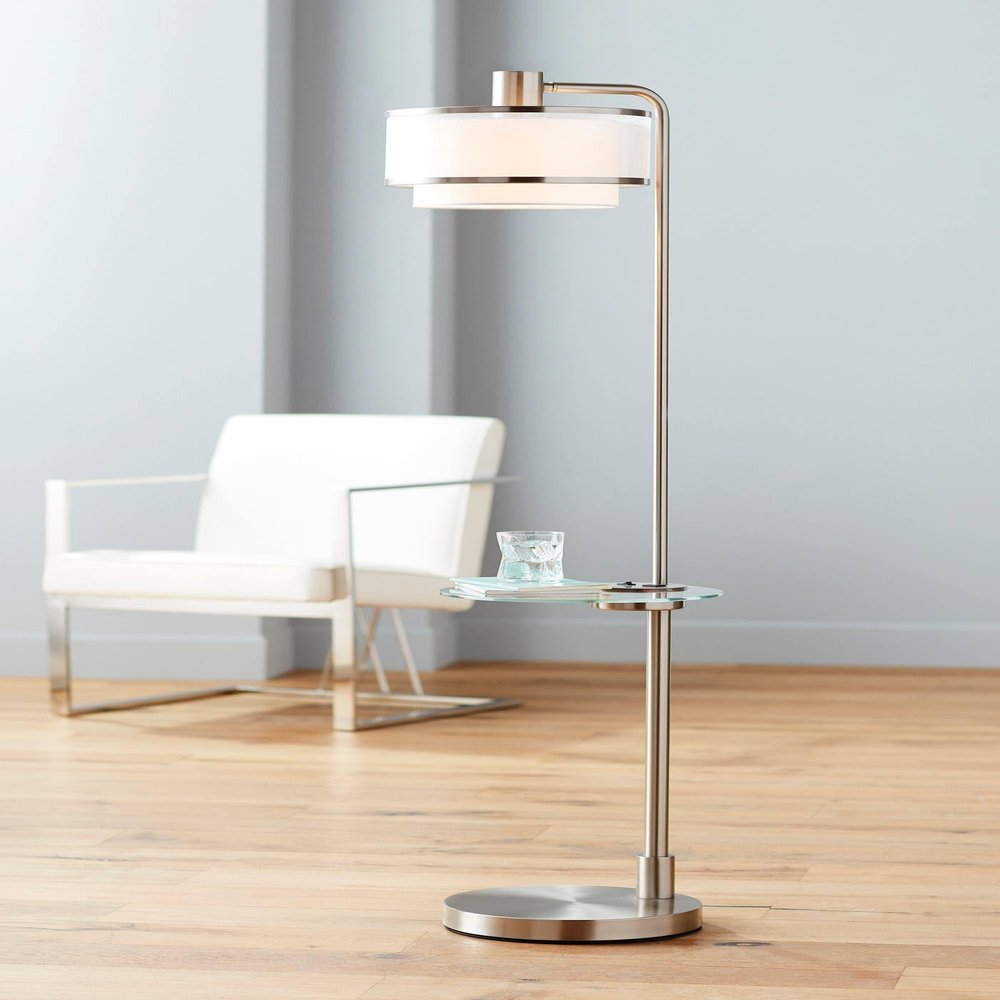 Vogue 60" Modern Tray Table and USB Floor Lamp Living Room