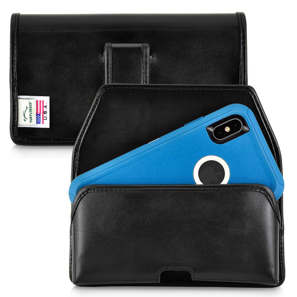 Turtleback Holster Designed for iPhone 11 Pro Max (2019) / XS Max (2018) Fits w/OB Defender or Bulky Cases, Black Leather Belt Case Pouch with Executive Belt Clip, Horizontal