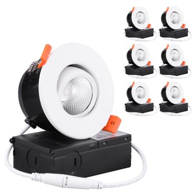 TORCHSTAR 6-Pack 3 Inch Gimbal LED Recessed Light, CRI 90+ Dimmable, 3000K