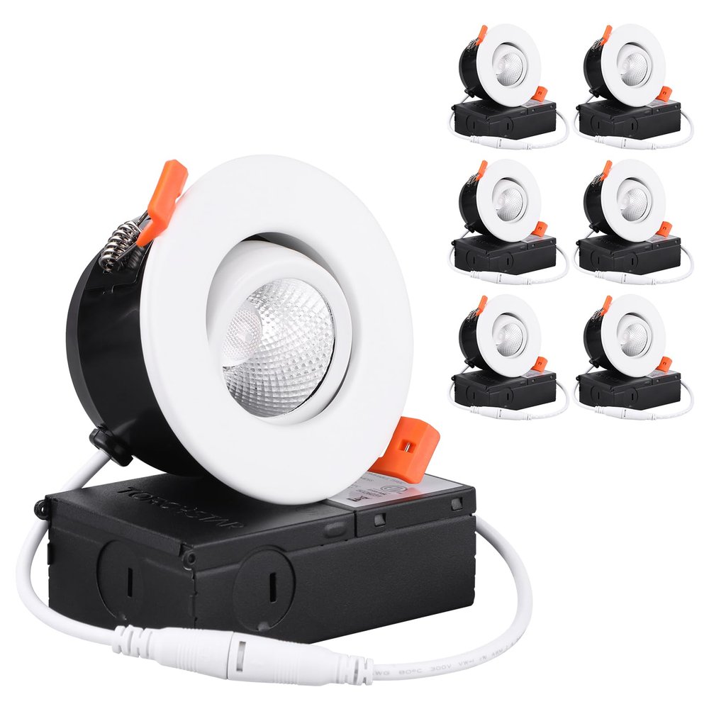 TORCHSTAR 6-Pack 3 Inch Gimbal LED Recessed Light, CRI 90+ Dimmable, 5000K