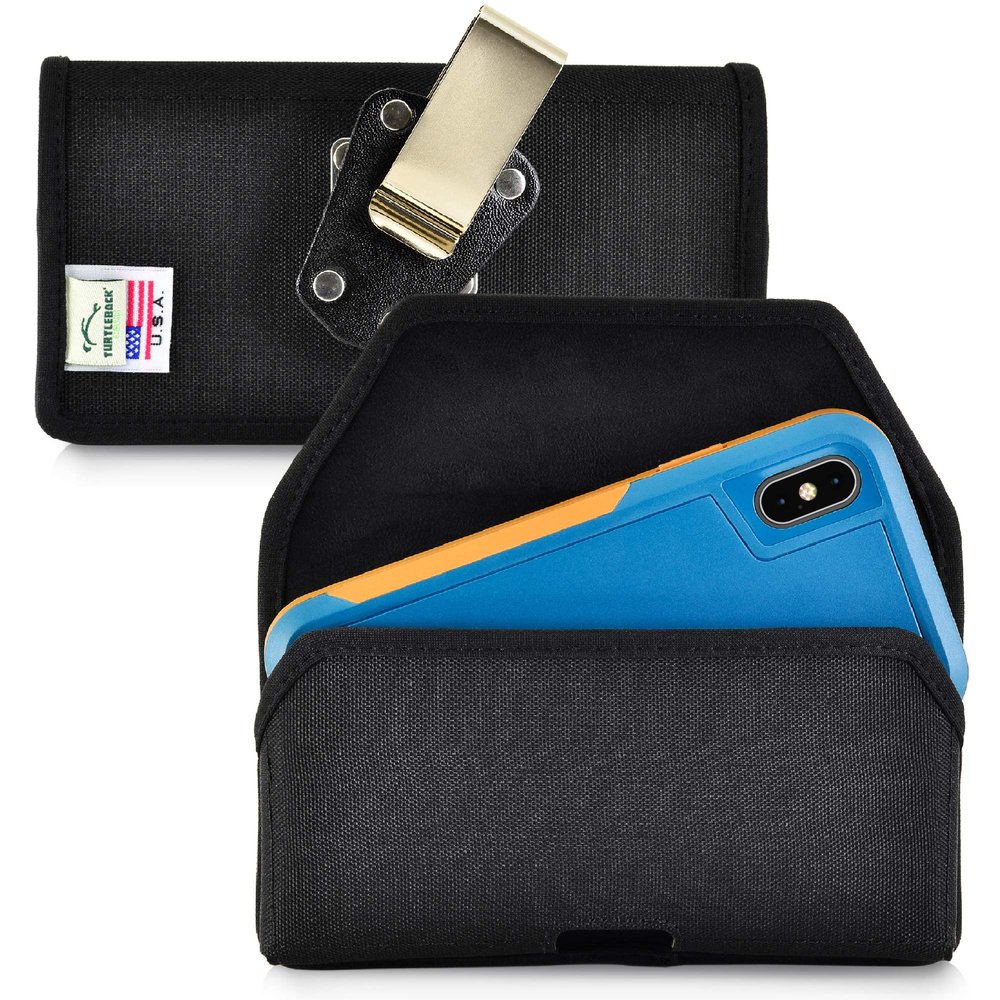 Turtleback Belt Clip Case Designed for iPhone Xs (2018) Fits with OB Pursuit, Black Nylon Holster Pouch with Heavy Duty Rotating Belt Clip, Horizontal