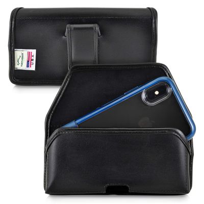 Turtleback Holster Designed for iPhone 11 Pro, XS & X Fits with OB Statement, Black Leather Belt Case Pouch with Executive Belt Clip, Horizontal