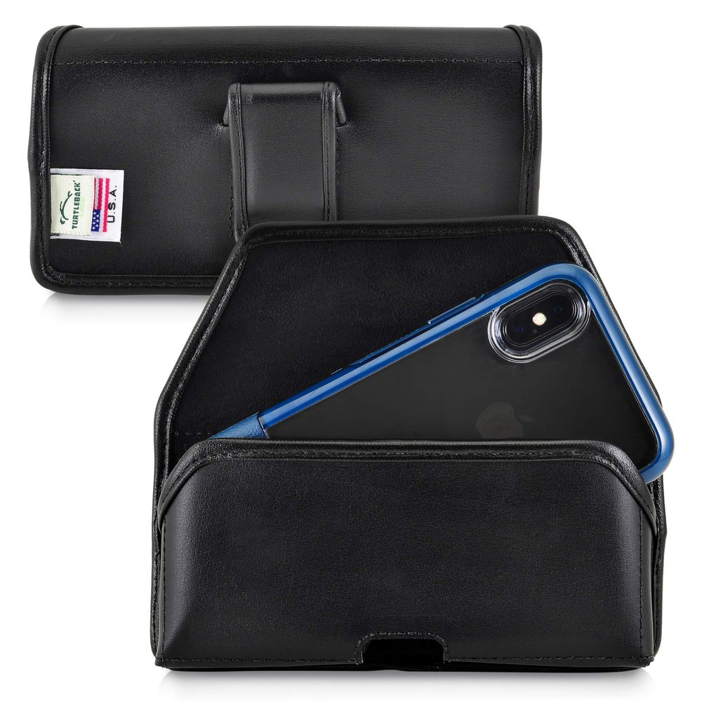 Turtleback Holster Designed for iPhone 11 Pro, XS & X Fits with OB Statement, Black Leather Belt Case Pouch with Executive Belt Clip, Horizontal