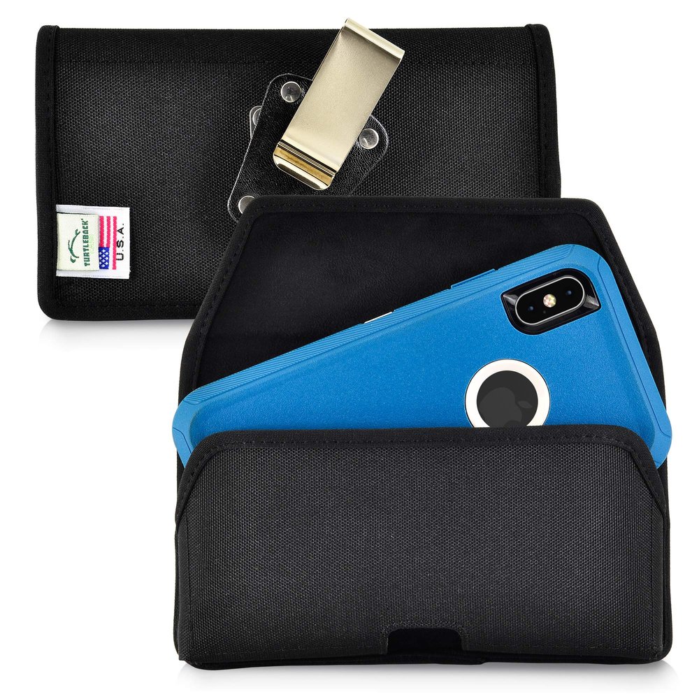 Turtleback Belt Clip Case Designed for iPhone 11 Pro Max (2019) / XS Max (2018) Fits w/OB Defender or Bulky Cases, Black Nylon Holster Pouch with Heavy Duty Rotating Belt Clip, Horizontal