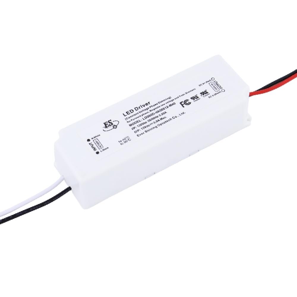 UL Recognized 12V Dimmable LED Driver 60 Watts Electric Low Voltage Transformer Triac Dimming LED Power Supply 110V to 12 Volt DC 5Amps 60W Small LED Driver Waterproof IP67