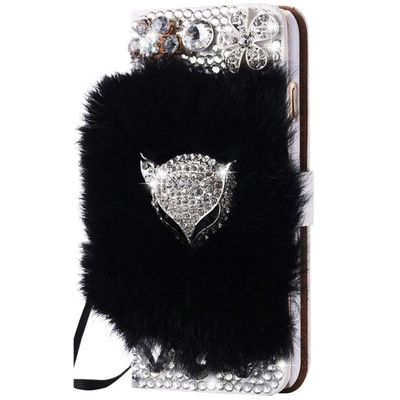 STENES Bling Case Compatible with iPhone 8 - Stylish - 3D Handmade Luxury Fox Flowers Magnetic Wallet Credit Card Slots Fold Stand Leather Cover Compatible with iPhone 7/iPhone 8 - Black