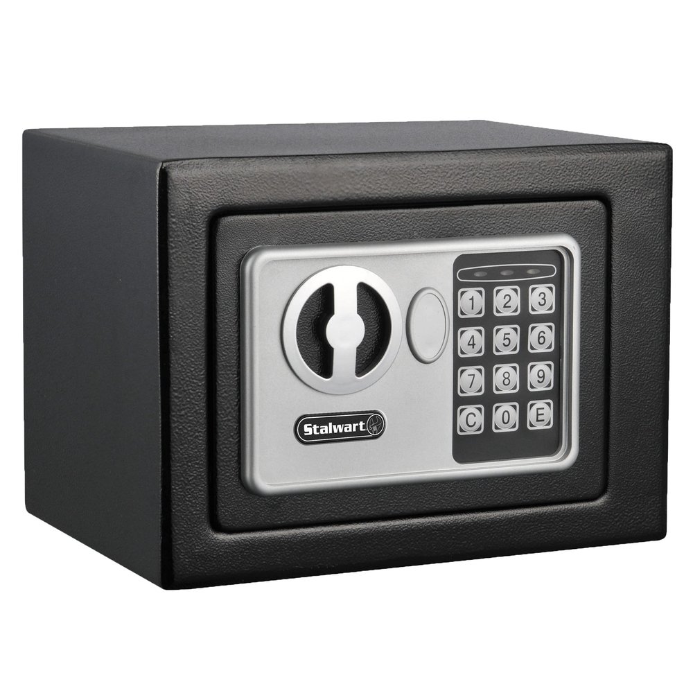 Digital Security Box - Compact Steel Combination Lock Box with Electronic Keypad - Portable Money Safe for Cash Savings or Jewelry by Stalwart (Black)