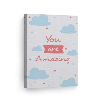 Smile Art Design You are Amazing Lettering Blue Clouds White Background CANVAS PRINT Kids Room Decor Wall Art Baby Room Decor Kids Room Decor Nursery Decor Ready to Hang Made in the USA 40x30