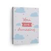 Smile Art Design You are Amazing Lettering Blue Clouds White Background CANVAS PRINT Kids Room Decor Wall Art Baby Room Decor Kids Room Decor Nursery Decor Ready to Hang Made in the USA 40x30 view 1