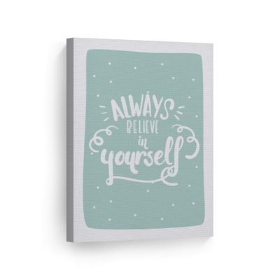 Smile Art Design Always Believe in Yourself Lettering Turquoise Background CANVAS PRINT Kids Room Decor Wall Art Baby Room Decor Kids Room Decor Nursery Decor Ready to Hang Made in the USA 36x24