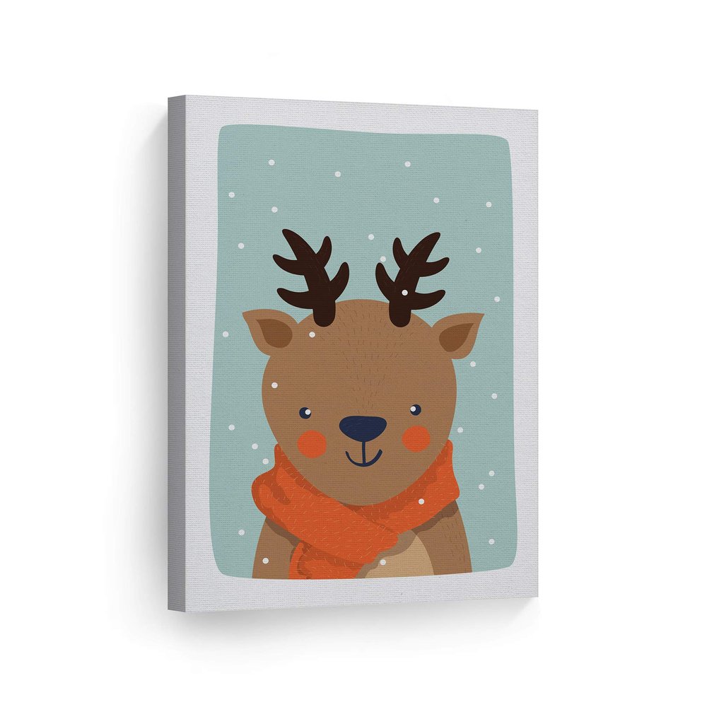 Smile Art Design Cute Deer Winter Theme Turquoise Background CANVAS PRINT Kids Room Decor Wall Art Baby Room Decor Kids Room Decor Nursery Decor Ready to Hang Made in the USA 17x11
