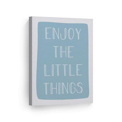Smile Art Design Enjoy The Little Things Lettering Blue Background CANVAS PRINT Kids Room Decor Wall Art Baby Room Decor Kids Room Decor Nursery Decor Ready to Hang Made in the USA 17x11