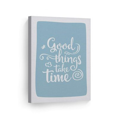 Smile Art Design Good Things Take Time Lettering Blue Background CANVAS PRINT Kids Room Decor Wall Art Baby Room Decor Kids Room Decor Nursery Decor Ready to Hang Made in the USA 22x15