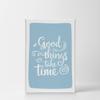 Smile Art Design Good Things Take Time Lettering Blue Background CANVAS PRINT Kids Room Decor Wall Art Baby Room Decor Kids Room Decor Nursery Decor Ready to Hang Made in the USA 22x15 view 2