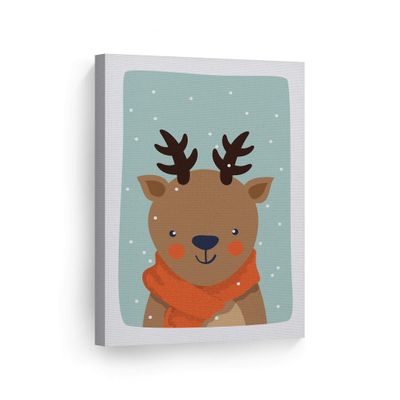 Smile Art Design Cute Deer Winter Theme Turquoise Background CANVAS PRINT Kids Room Decor Wall Art Baby Room Decor Kids Room Decor Nursery Decor Ready to Hang Made in the USA 40x30