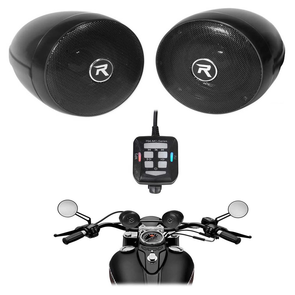 Rockville RockNRide (2) 300W Powered Bluetooth Motorcycle Handlebar Speakers, 4 Ohm, Waterproof IPX67, Bluetooth/USB/AUX, FM Radio, Perfect for Motorcycles/ATVs