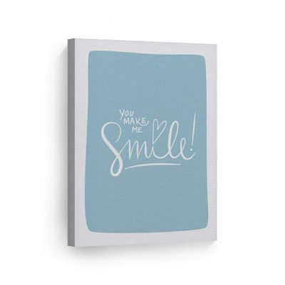 Smile Art Design You Make Me Smile Lettering Blue Background CANVAS PRINT Kids Room Decor Wall Art Baby Room Decor Kids Room Decor Nursery Decor Ready to Hang Made in the USA 12x8